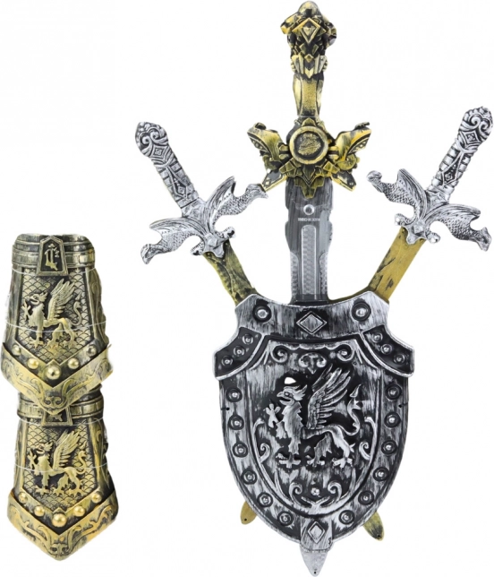Set da cavaliere con spade, scudo e protezioni