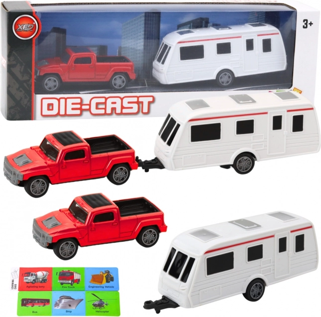 Set di automobiline con caravan rosso