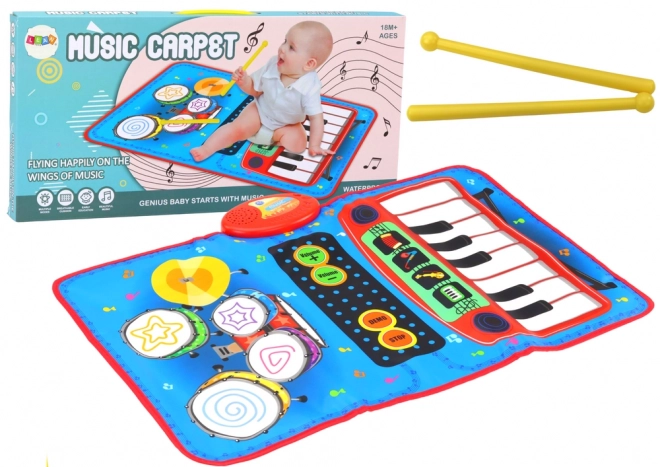 Tappeto musicale interattivo 2 in 1 con batteria e pianola