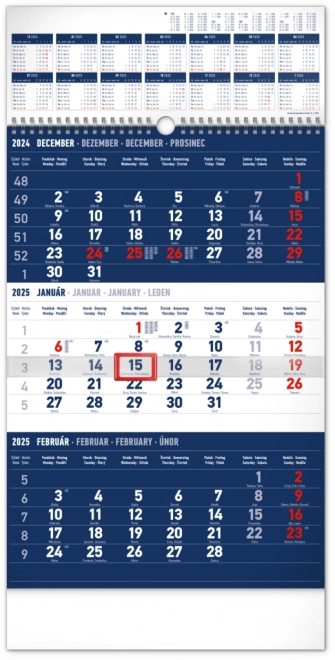 Calendario da Parete 3 Mesi con Riepilogo Annuale 2025 Blu