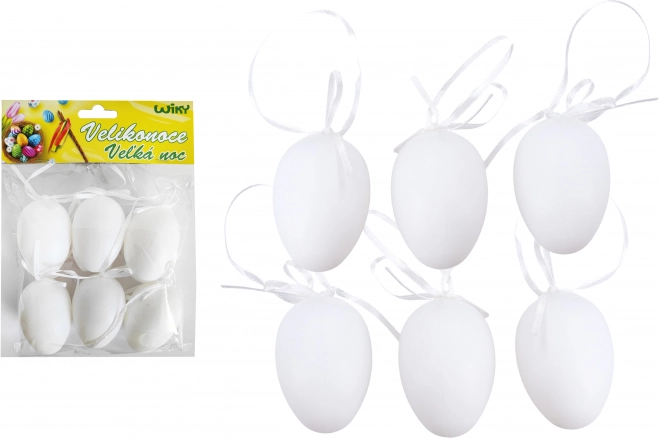 Uova decorative in plastica bianca da appendere 6 cm