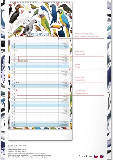 Calendario da parete Pianificatore per Famiglie 2026 con illustrazioni di Animalium