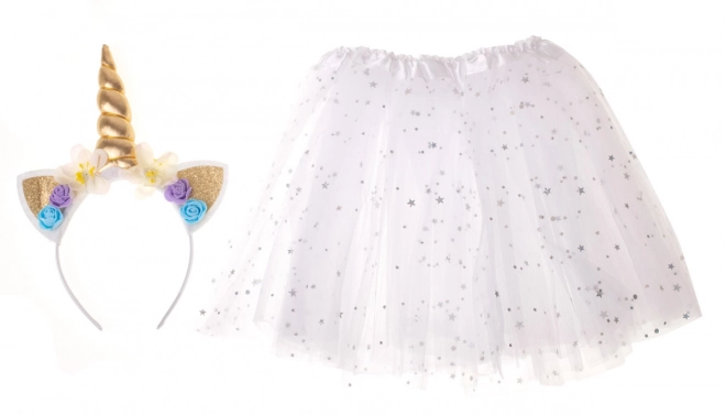 Costume di Carnevale Unicorno con Fascia e Gonna di Tulle – Bianco