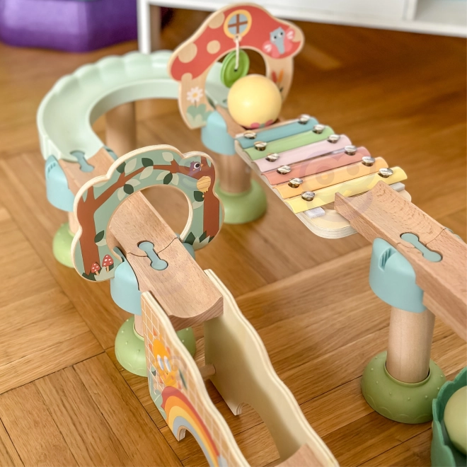Pista di biglie in legno con xilofono Tooky Toy 44 pezzi
