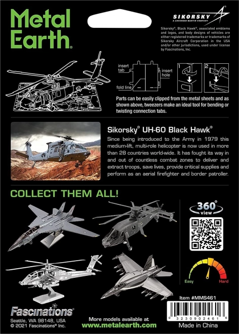 Puzzle 3D Metal Earth elicottero Black Hawk