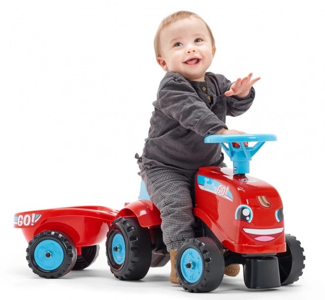 Bicicletta senza pedali - trattore Go Farm rosso con volante e rimorchio