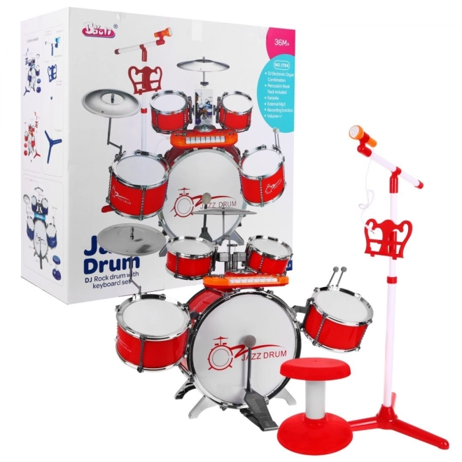 Set musicale per bambini con batteria, tastiera e microfono rosso – rosso