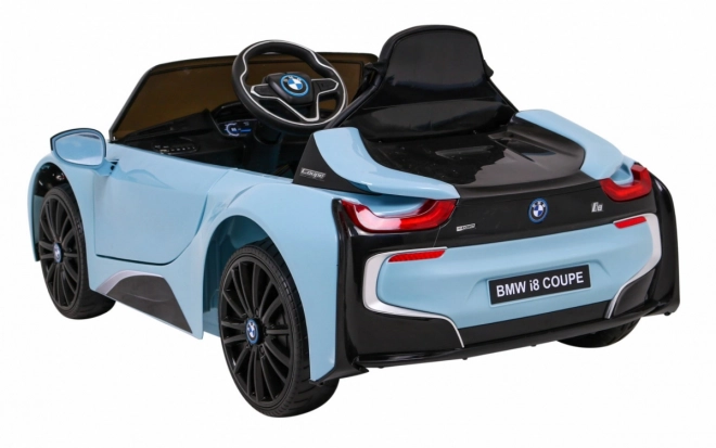 BMW I8 Lift Auto a Batteria Blu + telecomando + avvio lento + cinture a 3 punti + MP3 USB + LED