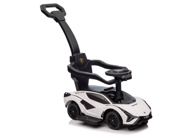 Macchina da passeggio Lamborghini bianca con spintore – Bianco