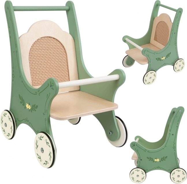 Passeggino vintage in legno per bambole