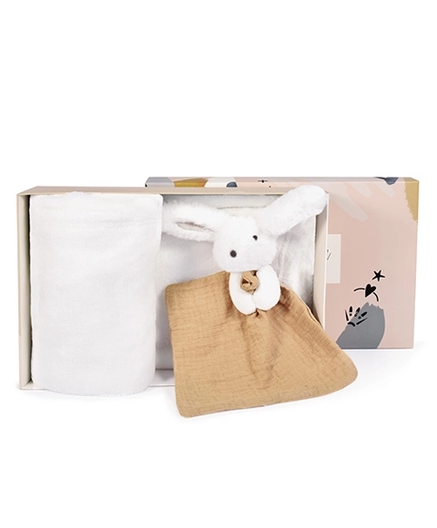 Set regalo con coniglietto fortunato coperta e coccoloso beige