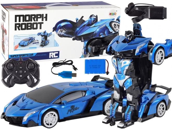 Auto Robot con Trasformazione R/C 1:10 Blu Controllo a Gesti