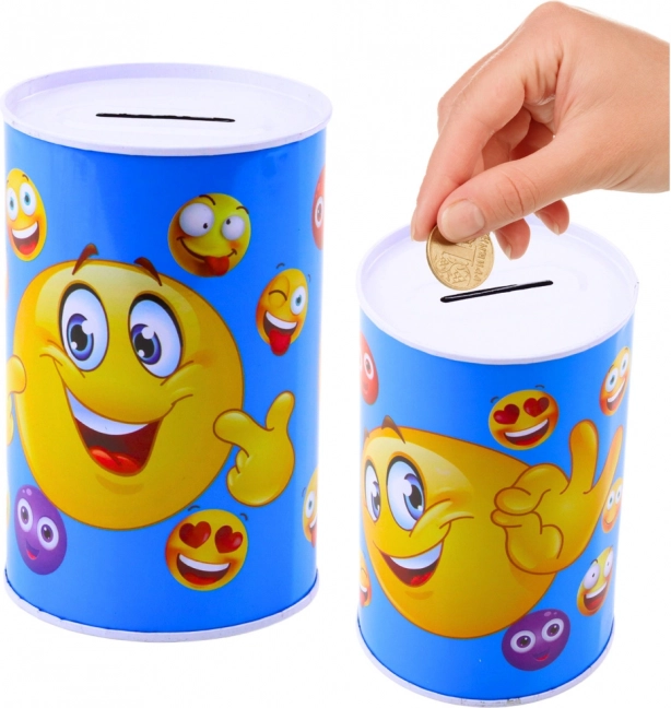Salvadanaio in metallo Emoji blu e marrone