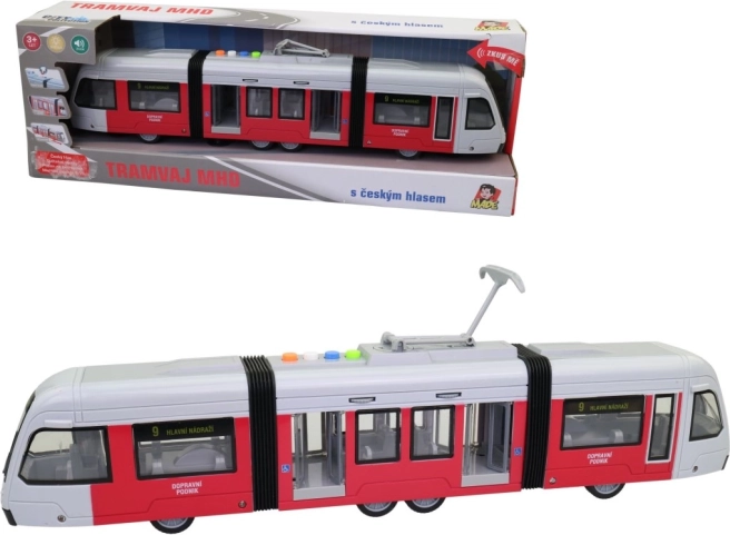 Tram dell’inerzia con luce e annunci in ceco