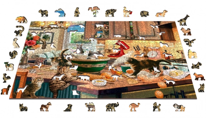 Puzzle in legno Cuccioli birichini in cucina 2 in 1