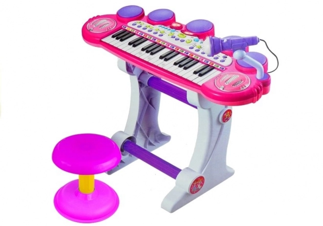 Pianoforte Rosa Bambina con Microfono e Sgabello