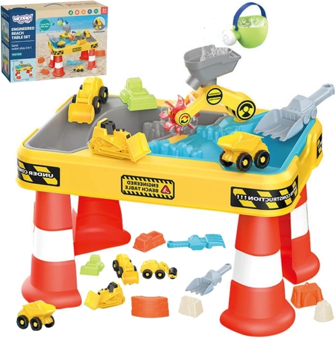 Woopie Tavolo Acqua e Sabbia 2v1 Superficie di Gioco Costruzione Con 4 Macchinine 12el.