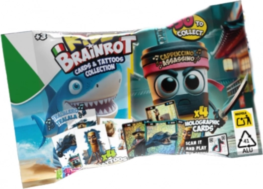 Carte olografiche da collezione BrainRot con tatuaggi per bambini