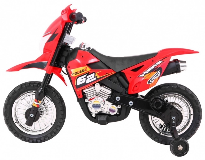 Motocicletta Cross per bambini a batteria con ruote ausiliarie e suoni LED - Rosso