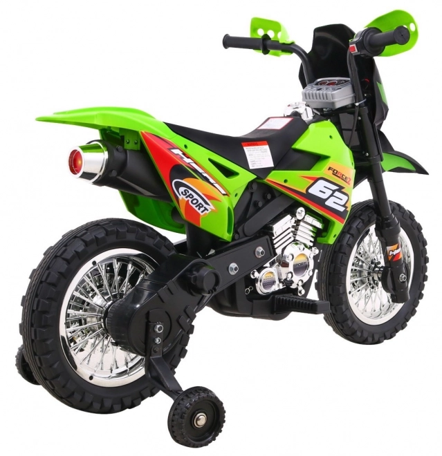 Moto elettrico per bambini verde con luci LED e ruote opzionali