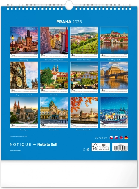 Calendario da parete Praga 2026