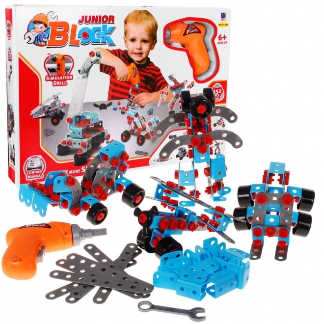 Set di costruzioni per bambini 6+ con trapano elettrico e strumenti per costruire 10 modelli