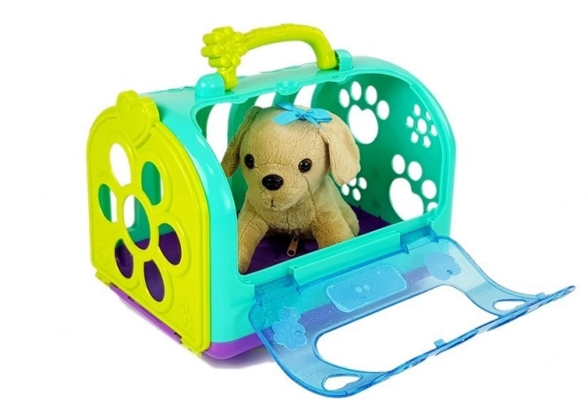 Set veterinario con cagnolino e trasportino