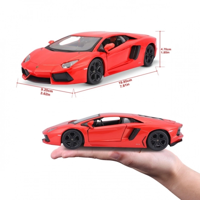 Lamborghini Aventador Coupé in metallo arancione-rosso scala 1:24