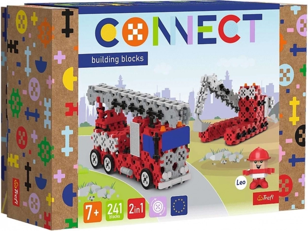 Set di costruzione Connect 2-in-1: autopompa dei vigili del fuoco e escavatore cingolato