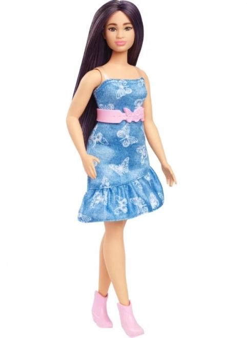 Barbie modella abito blu con farfalle