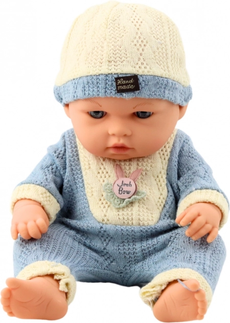 Bambola Neonato in Abito Azzurro Lavorato a Maglia con Cappellino