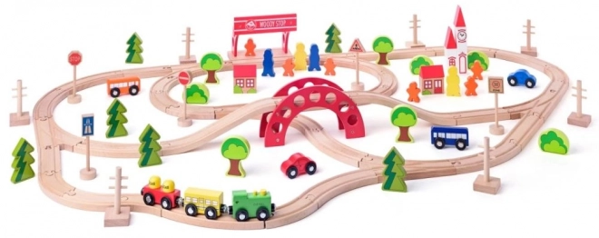 Pista di legno per treni con ponte