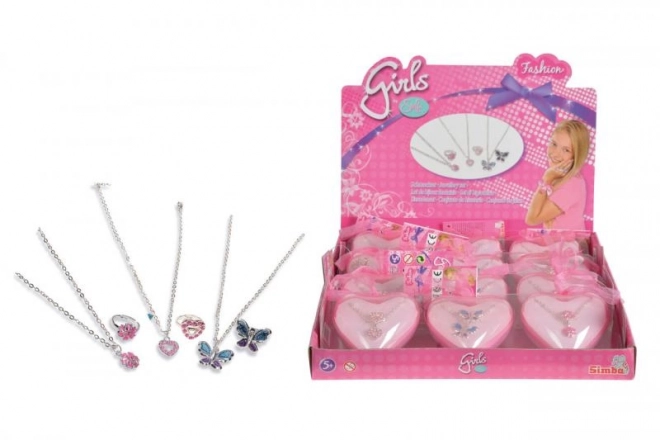 Set anello e collana in scatola a cuore