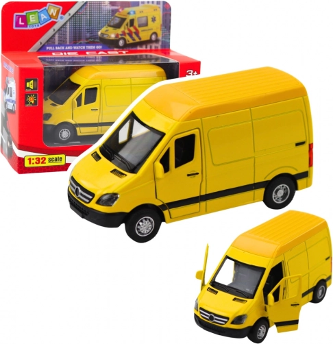 Furgone in metallo 1:32 con meccanismo a retrocarica, luci e suoni – giallo
