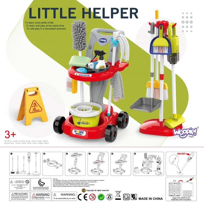 Woopie set pulizia XXL carrello 3in1 con 29 pezzi rosso