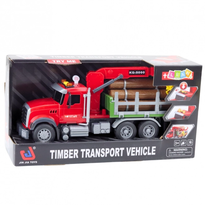 Camion con gru per legname rosso 1:14