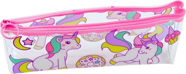 Astuccio scolastico trasparente con motivo di unicorni