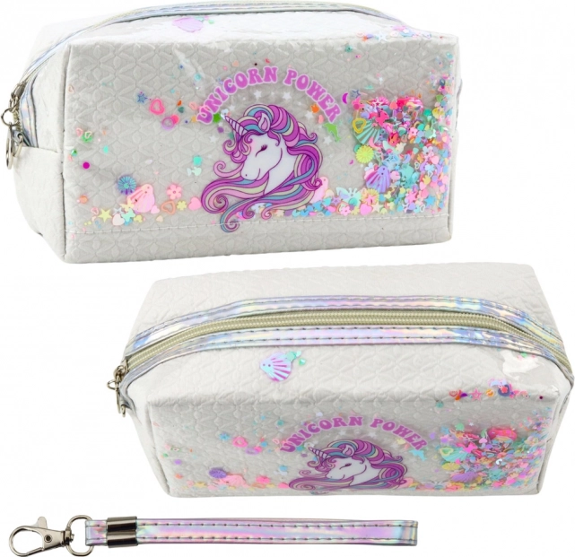 Astuccio scolastico con unicorno e coriandoli bianco 20 cm