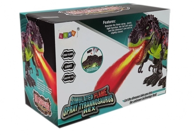 Dinosauro a batteria verde che depone uova e soffia fuoco