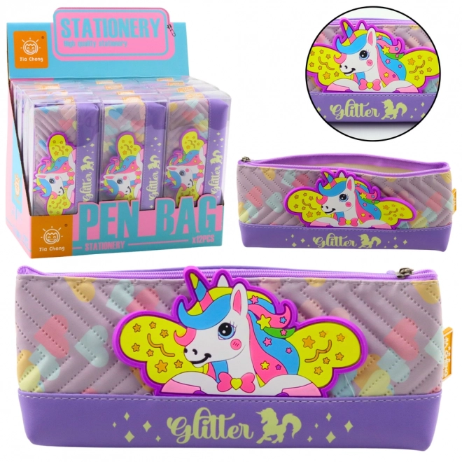 Astuccio scuola con unicorno viola