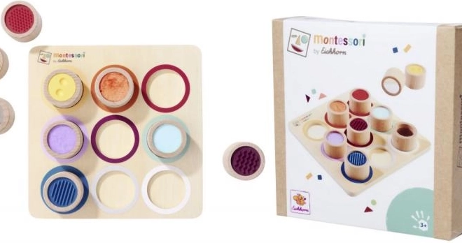 Tavola tattile Montessori con 9 cilindri sensoriali