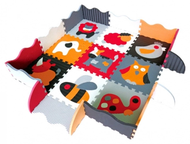 Puzzle in schiuma animali grigio-rosso con bordi