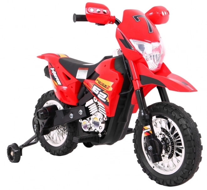 Motocicletta Cross per bambini a batteria con ruote ausiliarie e suoni LED - Rosso