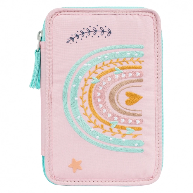 Astuccio scolastico a tre scomparti Arcobaleno rosa