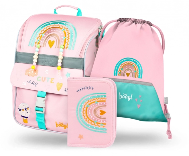 Zaino scuola Zippy Rosa Baagl - Set di 3 pezzi