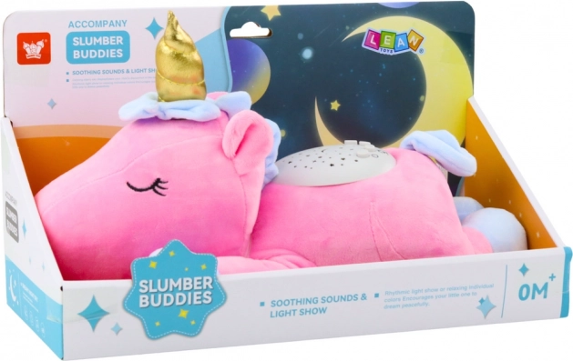 Unicorno rosa in peluche con proiettore e ninna nanne