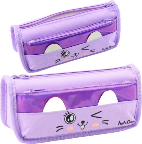 Astuccio viola con motivo di gatto - a due scomparti