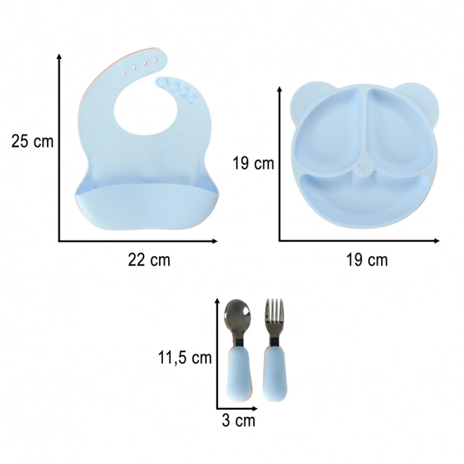 Set di stoviglie in silicone per bambini con orsetto azzurro