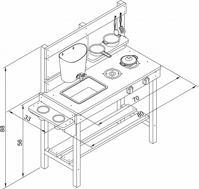 Axi cucina in legno per giocare con acqua e sabbia