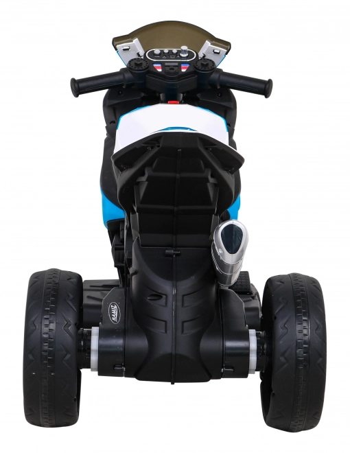 BMW HP4 Motocicletta per bambini a batteria Blu + 3 ruote + LED + MP3 USB + Pelle Eco